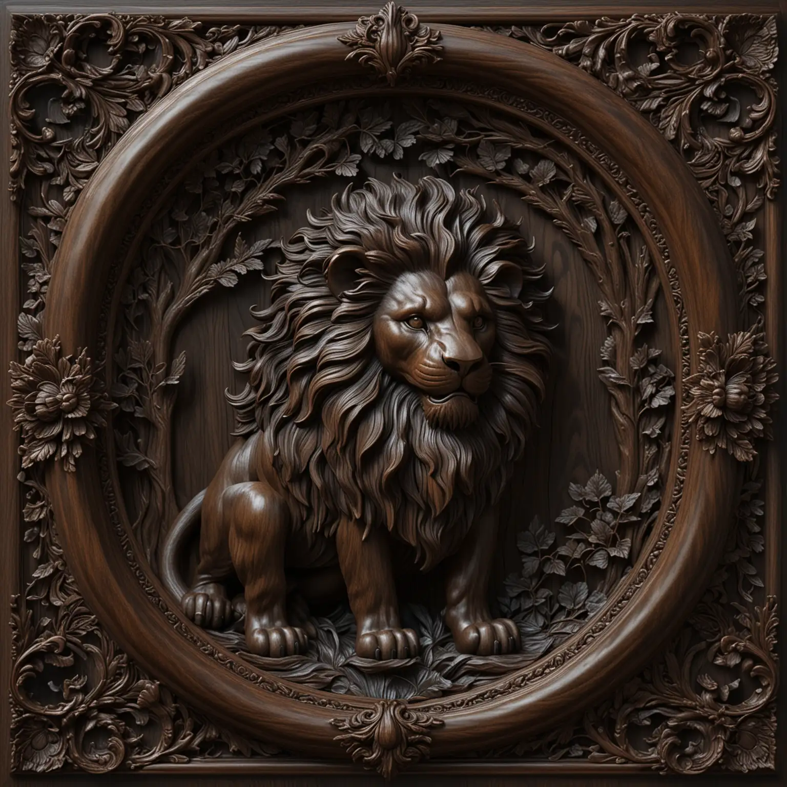 SEAMLESS 3D FINELY CARVED DARK WOOD  SURROUNDED BY AN INTRICATELY CARVED FRAME IN THE STYLE OF THE LION THE WITCH AND THE WARDROBE
