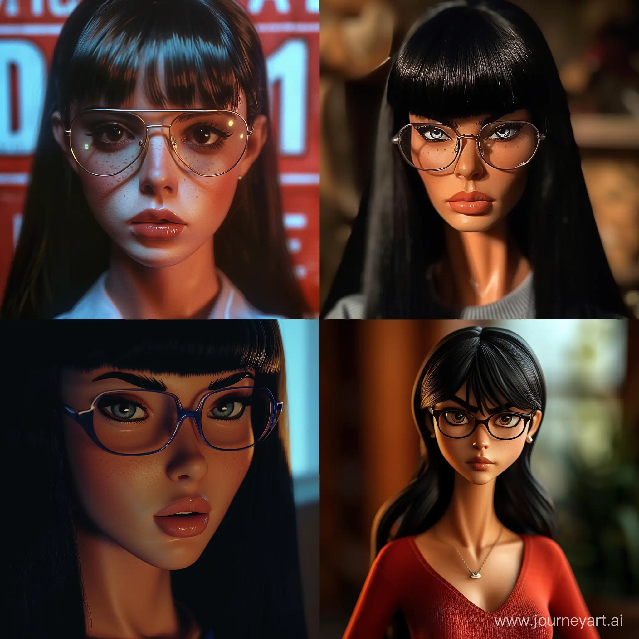 extremely super photo real Daria Morgendorffer the main character of the animated series Daria, serious expression, very excites sultry look, so hot girl, beautiful charismatic girl, so hot shot, a woman wearing eye glasses, gorgeous figure, interesting shapes, life-size figures