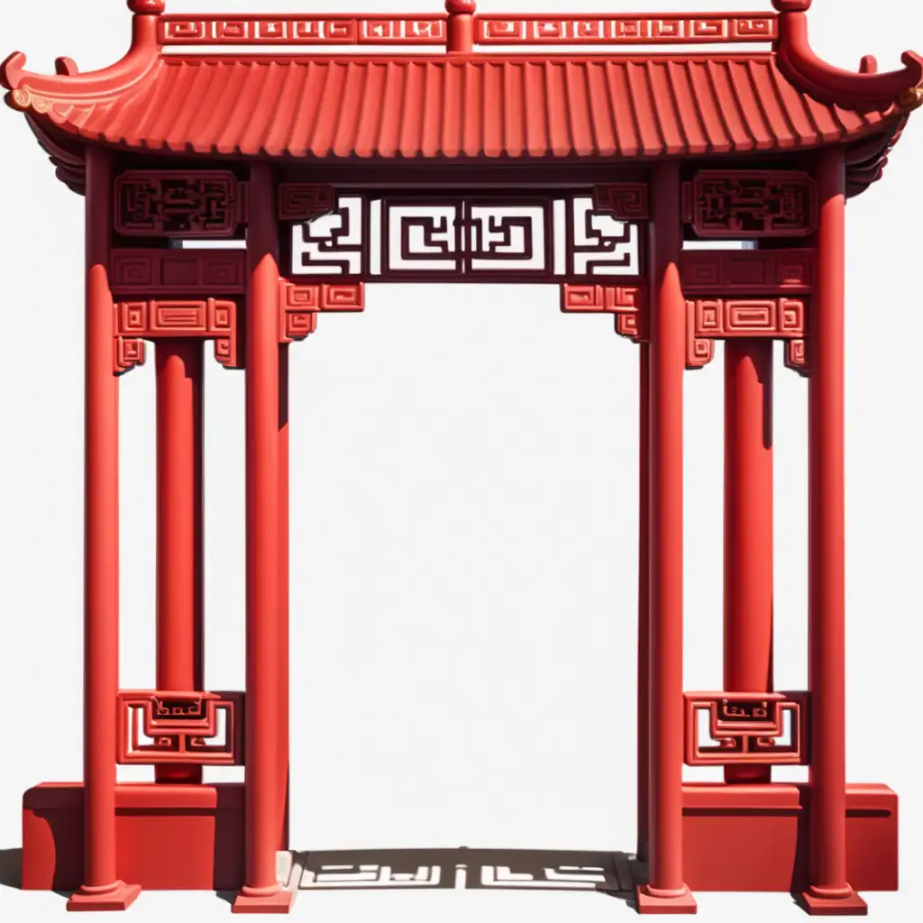 Vibrant Red Chinese Gate Wooden Column on Transparent Background