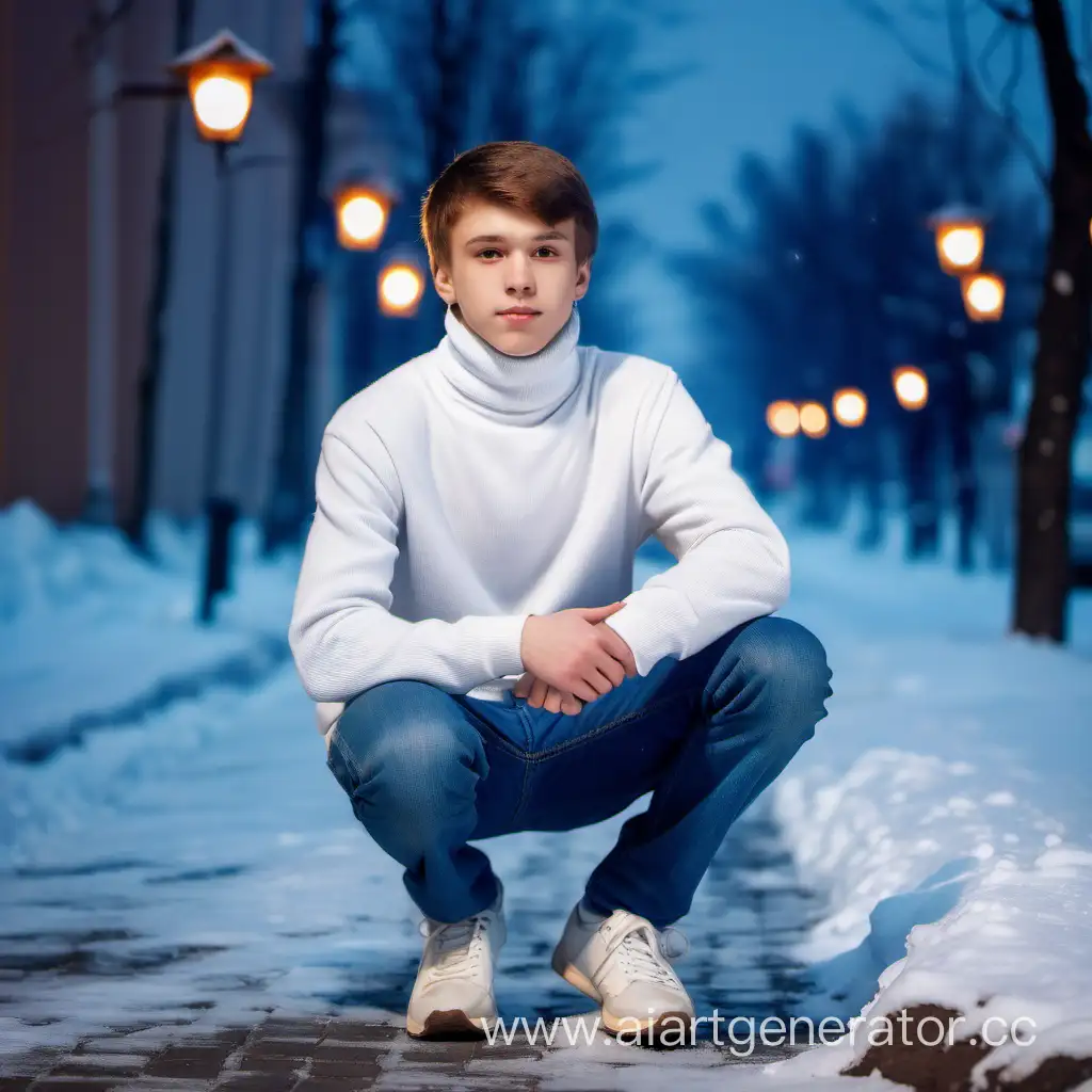 Stylish-Teenager-Enjoying-Snowy-Evening-in-Krasnoyarsk-City