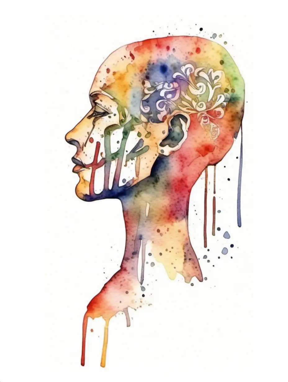 надпись стройность в голове, акварель, цветное изображение на белом фоне