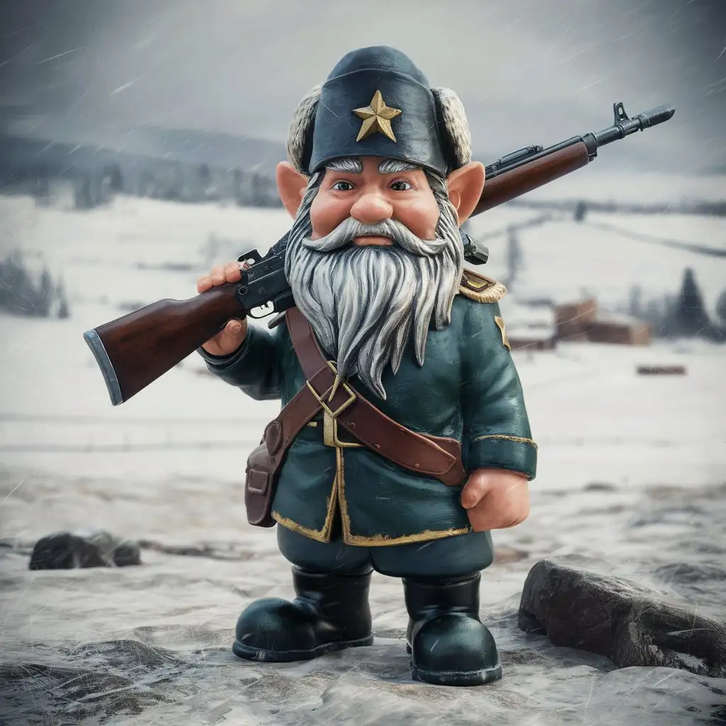 gnome, warrior, Mosin–Nagant, Soviet soldier, hat with earflaps with a star on it
