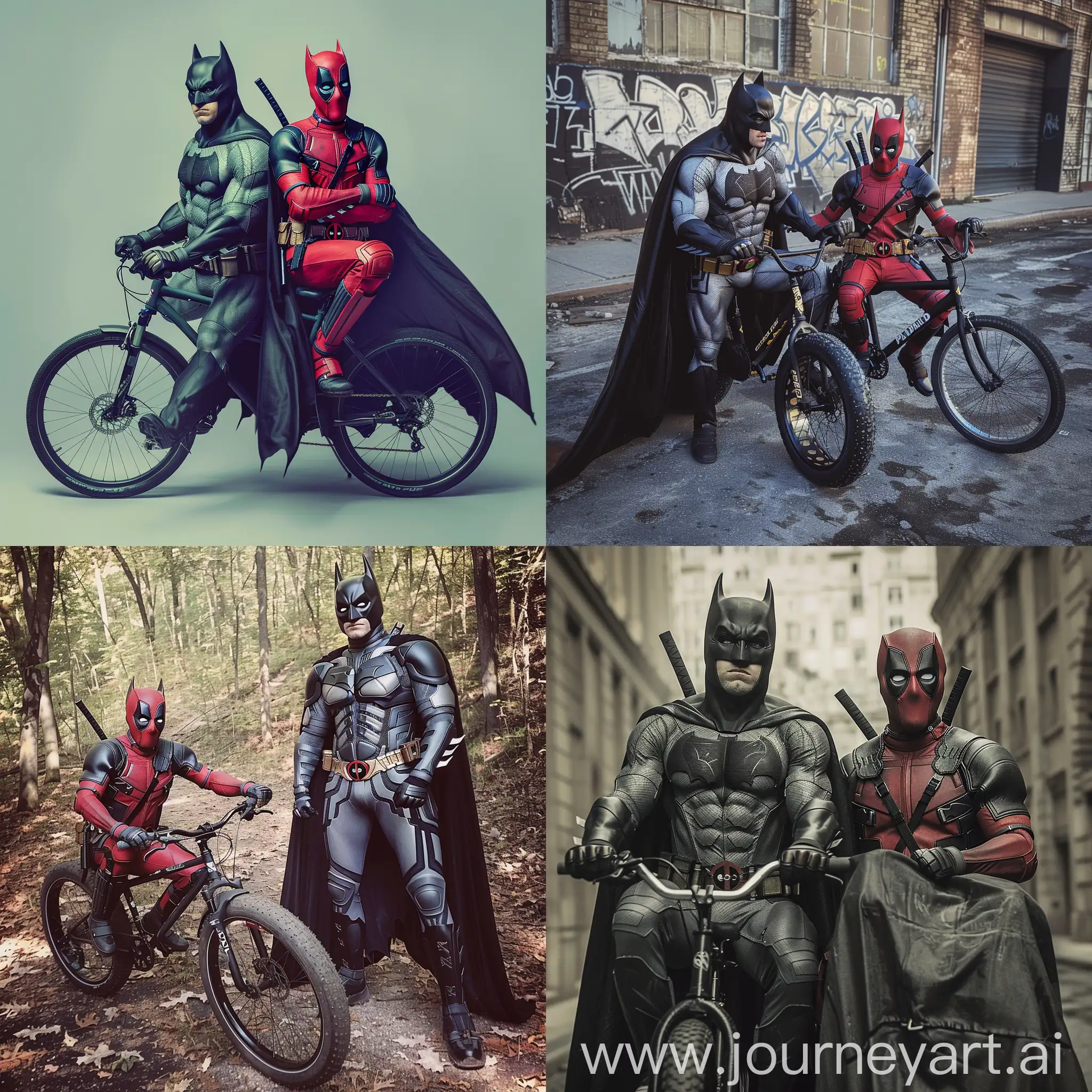 batman and deadpool in bike