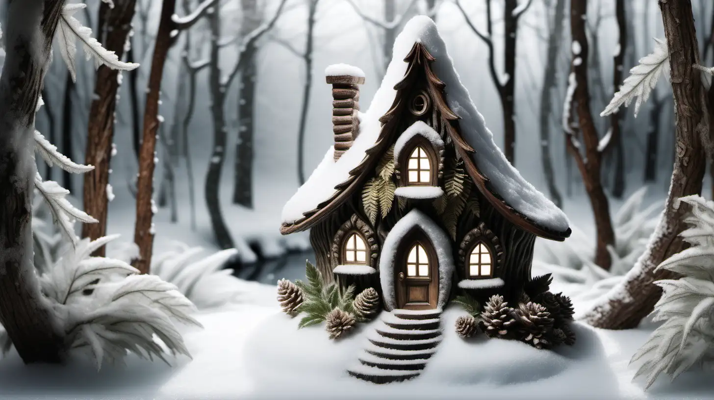 Enchanting Winter Fairy House Amidst SnowLaden Ferns