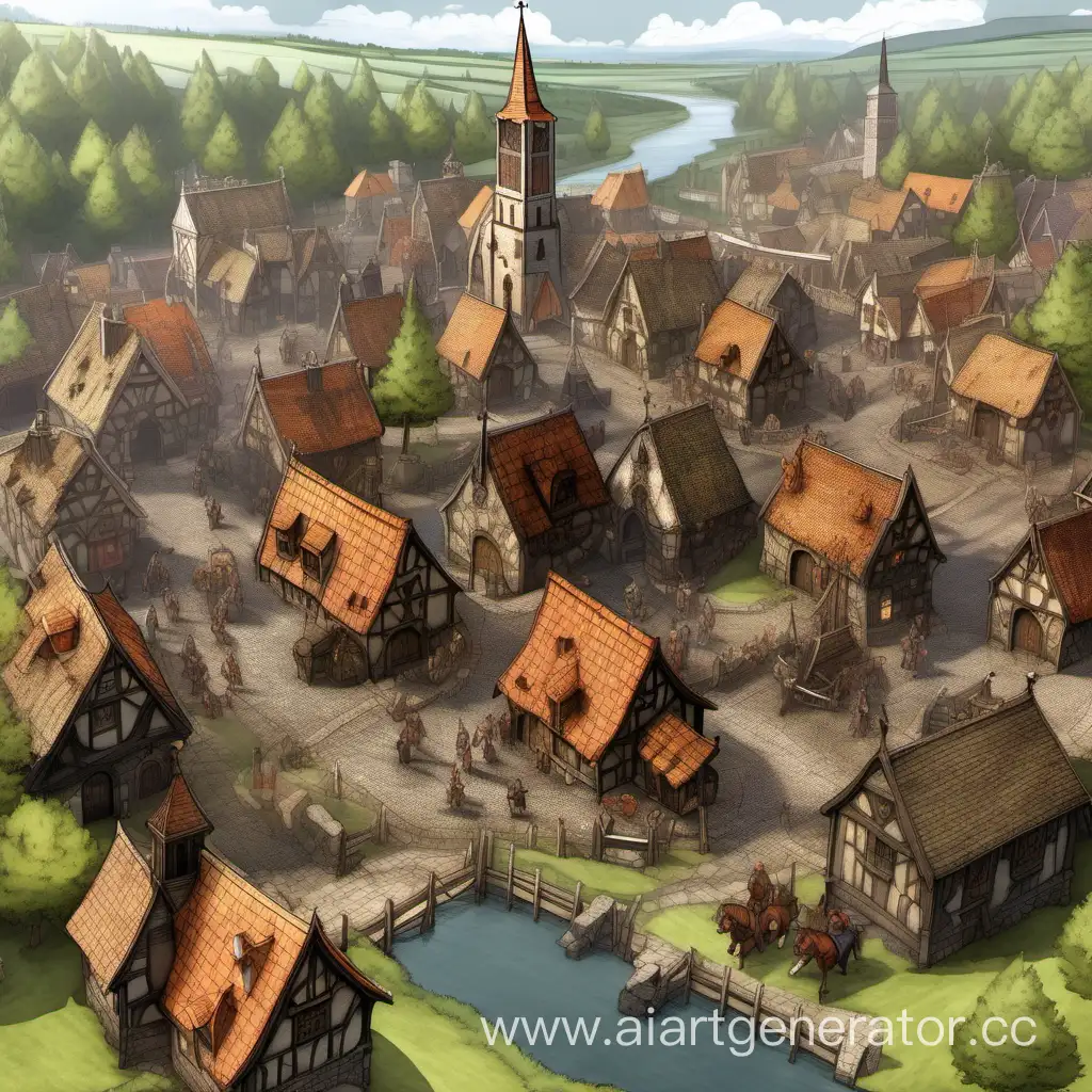 Medieval-Dungeons-Dragons-Townscape-with-Blacksmith-Tavern-and-Adventurers-Guild