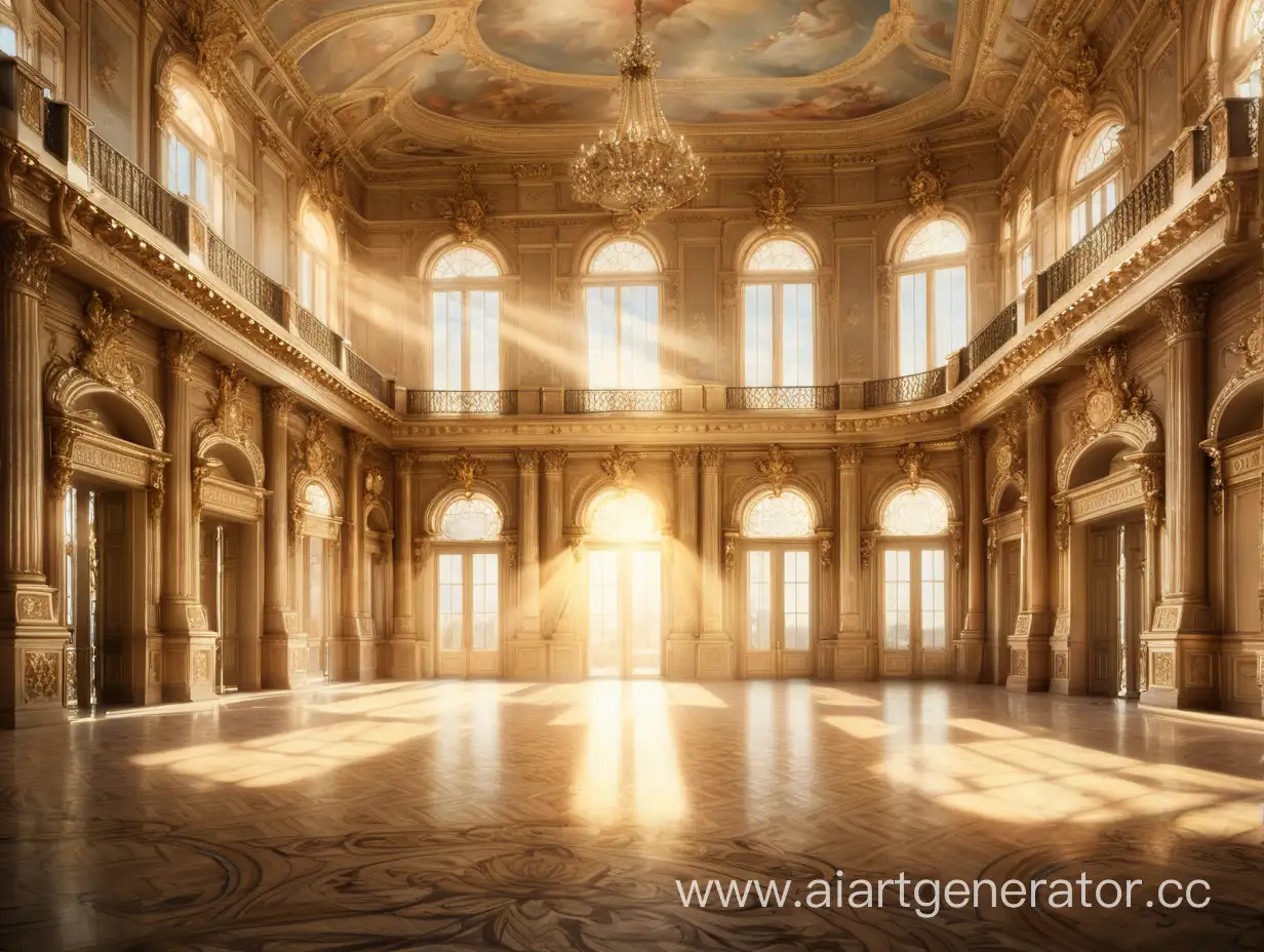 The ballroom of a palace filled with sunlight