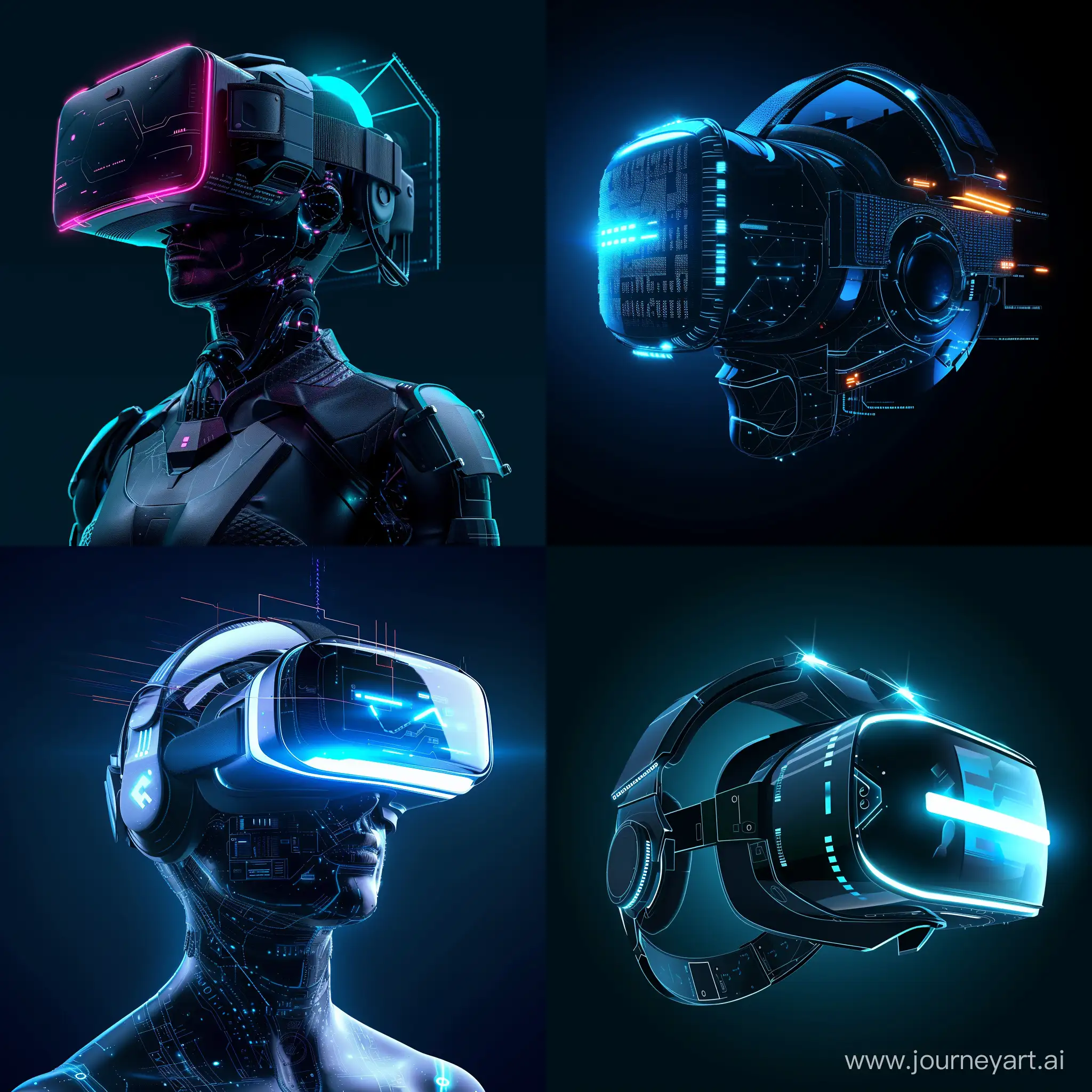 Futuristic VR headset, strong artificial intelligence technology, in cinematic futuristic style