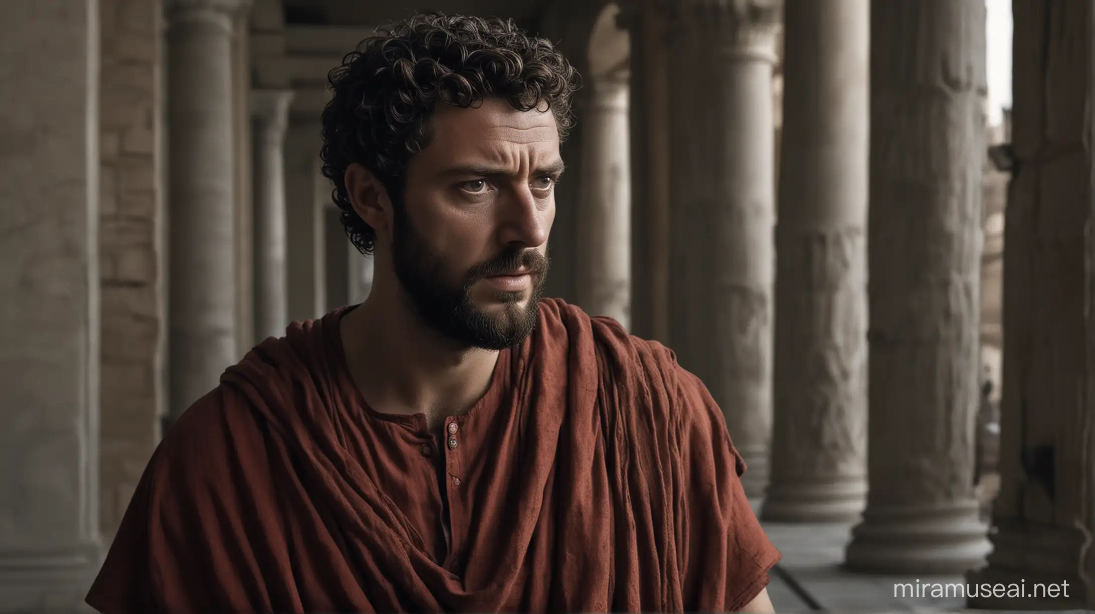 HyperRealistic Portrait of Stoic Marcus Aurelius in House of Tiberius Ancient Rome