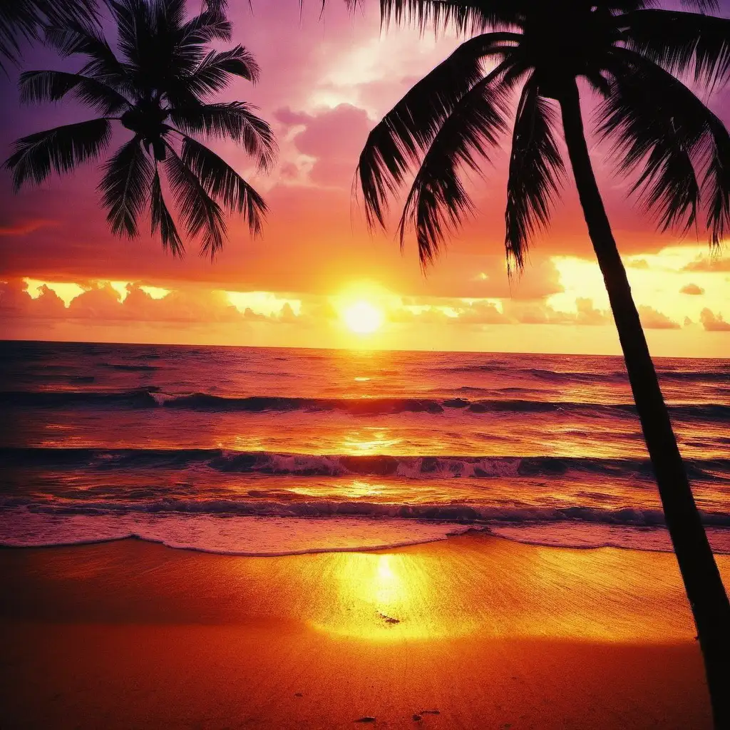 Vibrant Tropical Sunrise Over Pristine Beach