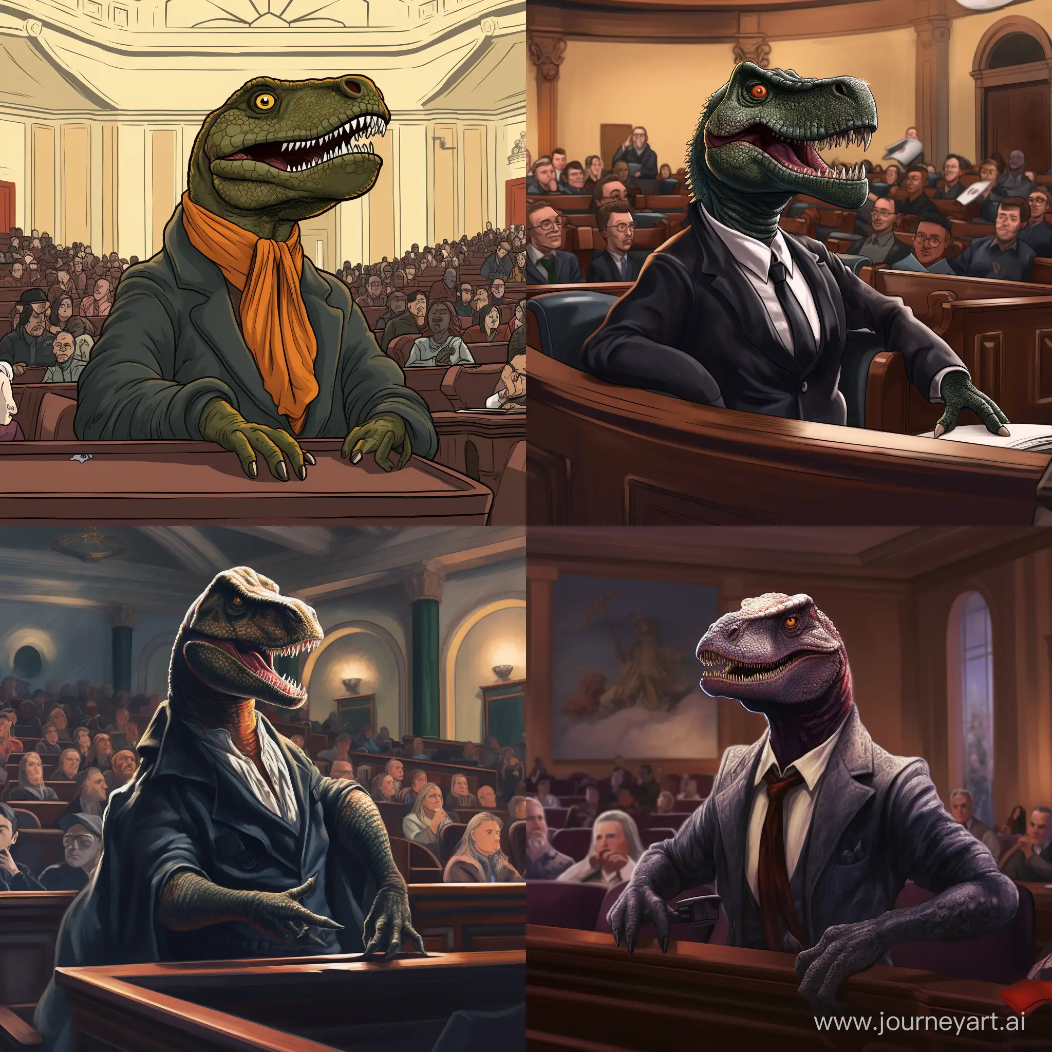 Whimsical-Town-Hall-Meeting-TRex-in-a-Wool-Sweater