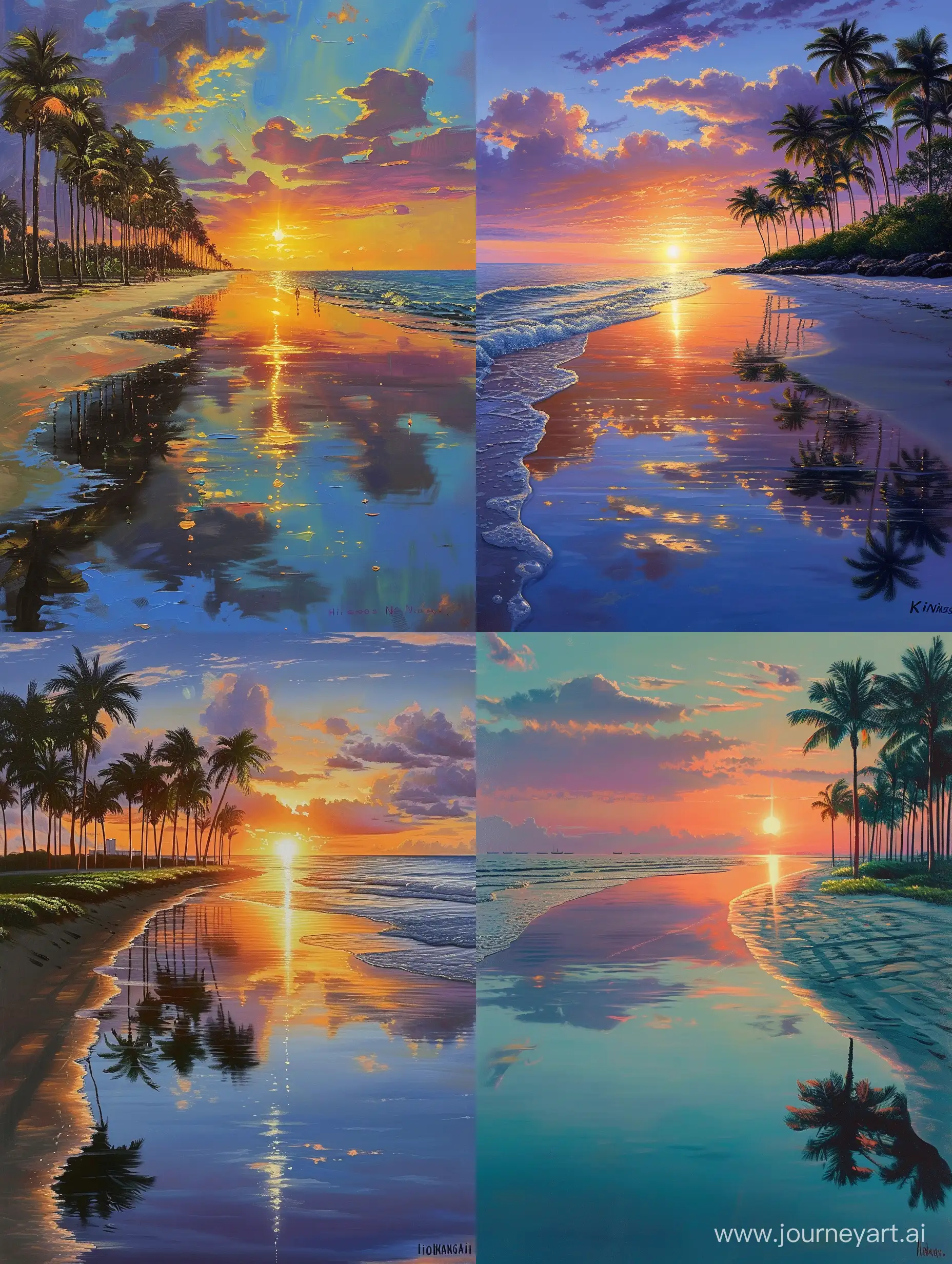 Vibrant-Miami-Beach-Sunset-with-Palm-Trees-and-Reflections