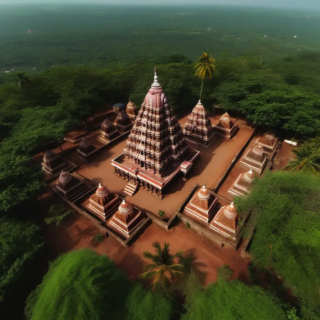 An areal shot of  south indian villge with ancient temple