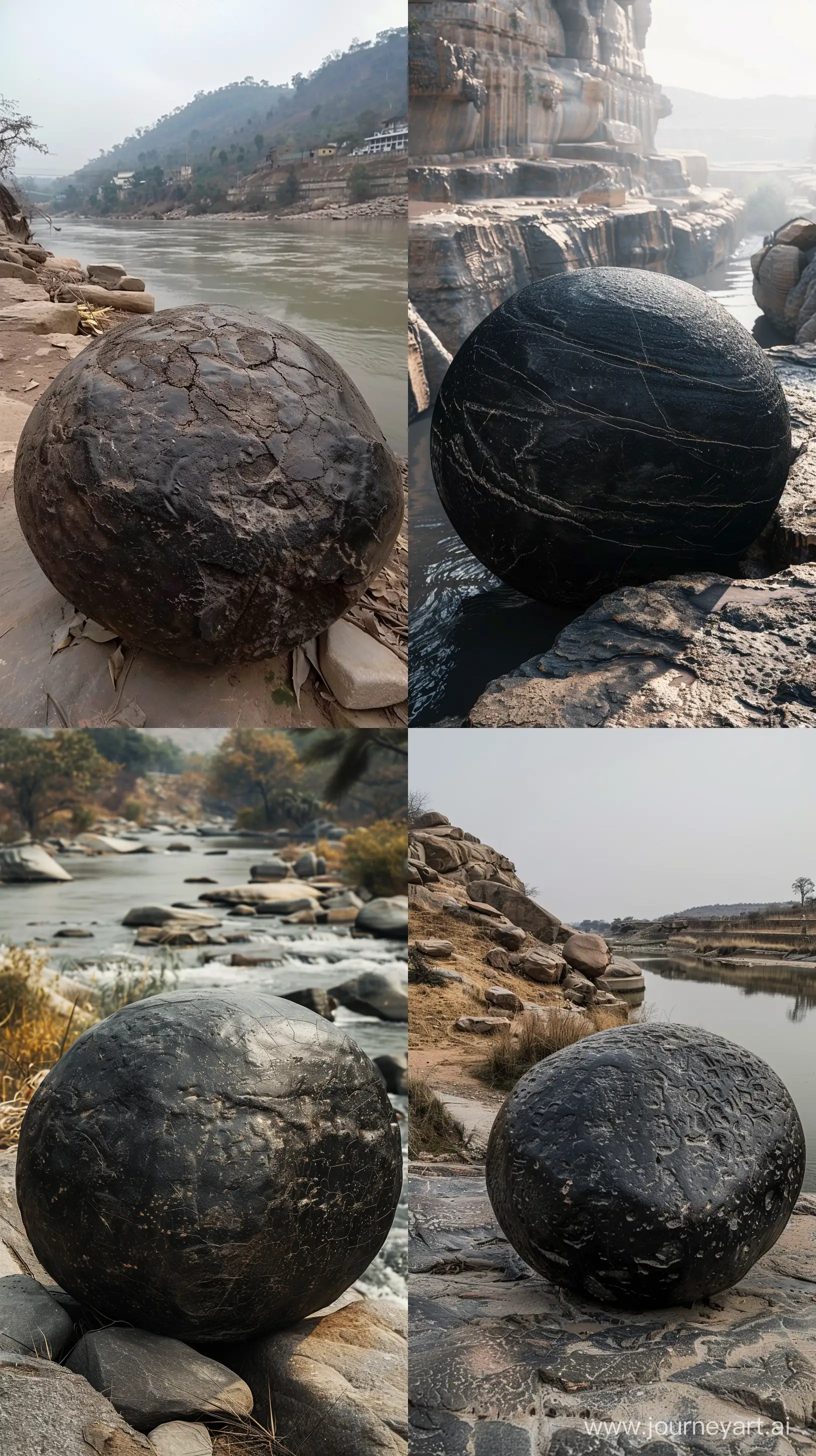 Ancient-Indian-Riverbank-Enormous-Smooth-Black-Stone