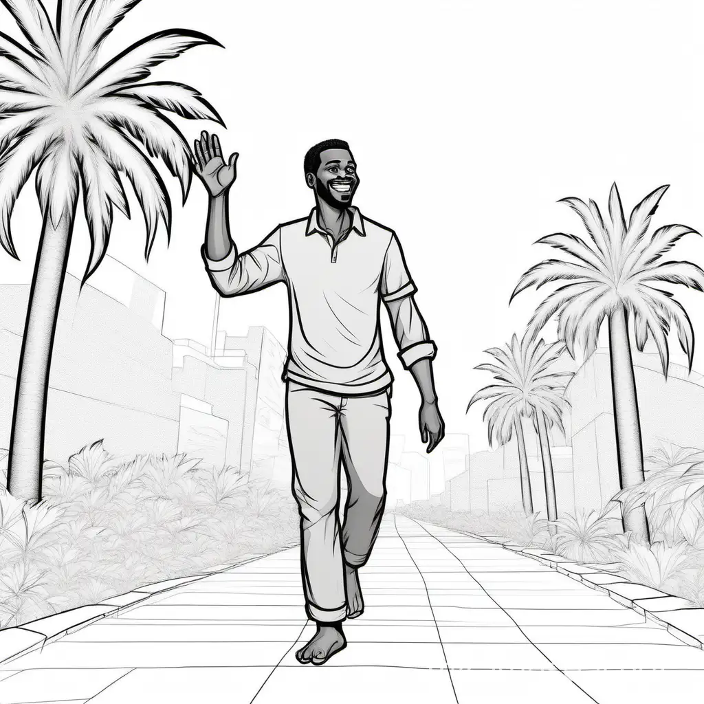 Cheerful African American Man Walking in Grey Shirt Sketch
