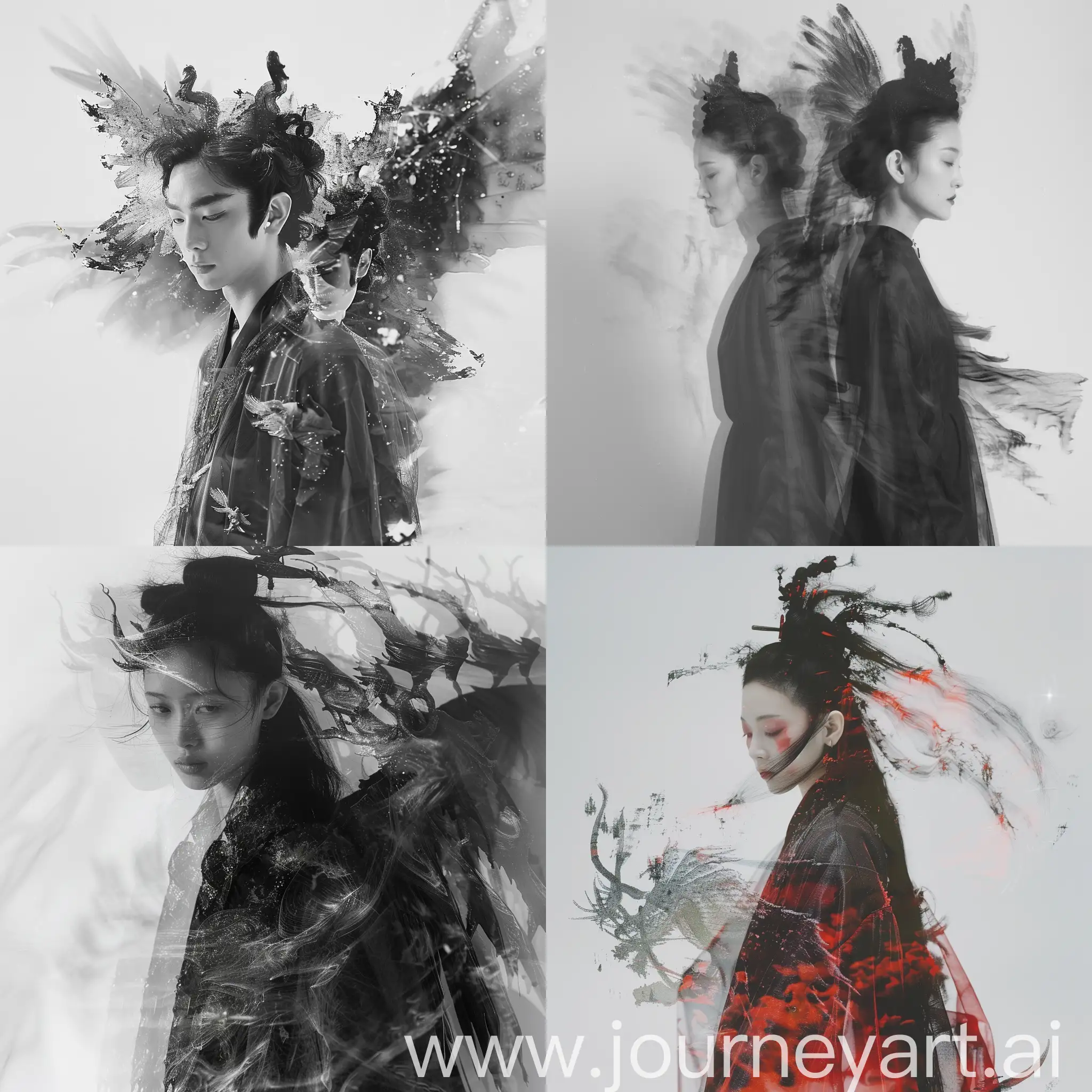 Surreal-Yohji-Yamamoto-Fashion-Fusion-with-Chinese-Mythology-Angel-and-Demon-Double-Exposure