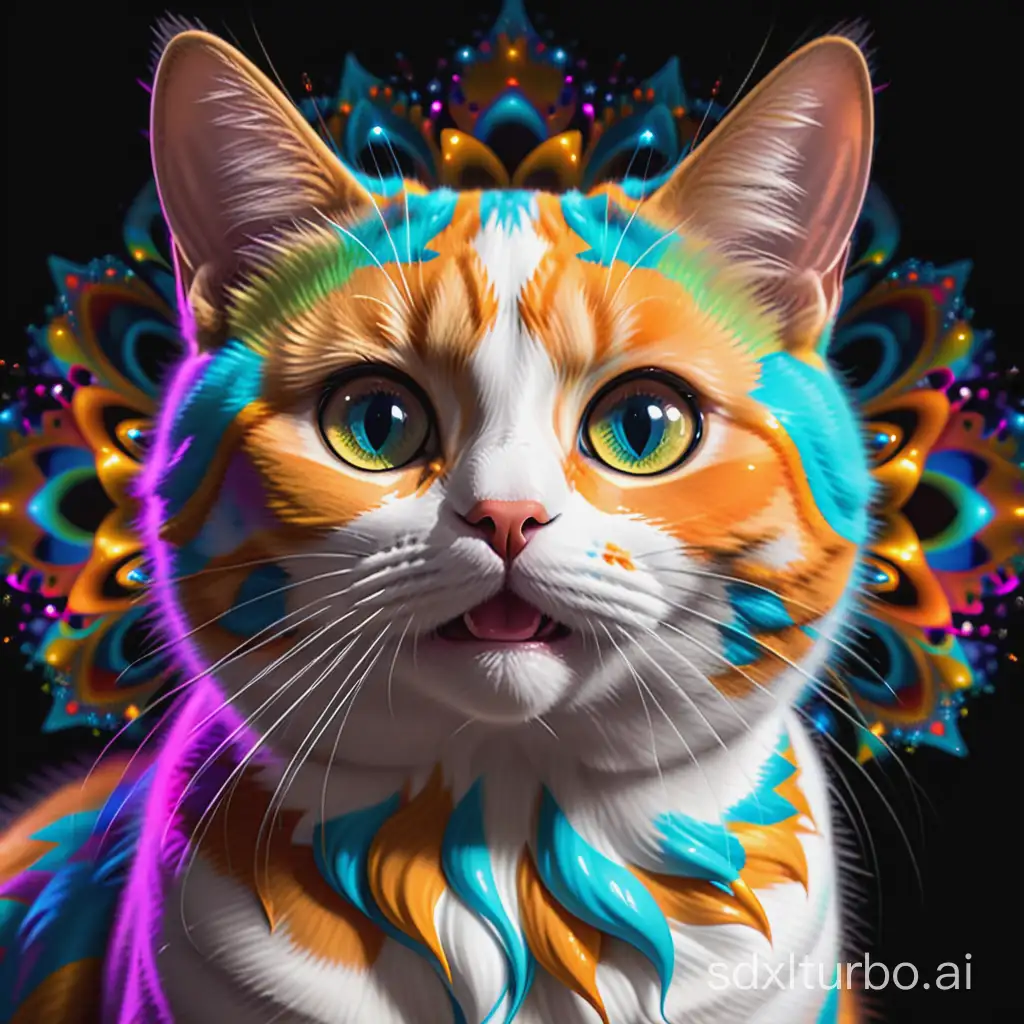 (masterpiece、top quality、top quality、Official Art、Beautifully Aesthetic:1.2)、(1 cat in)、surprise expression、eyes wide open、I have my mouth wide open、highly detailed、(fractal art:1.4)、 colorful、more detailed