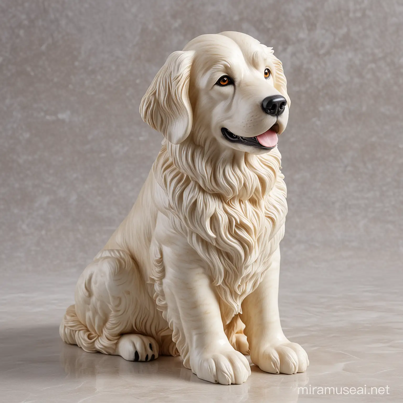 Elegant Golden Retriever Dog Sculpture in Marble