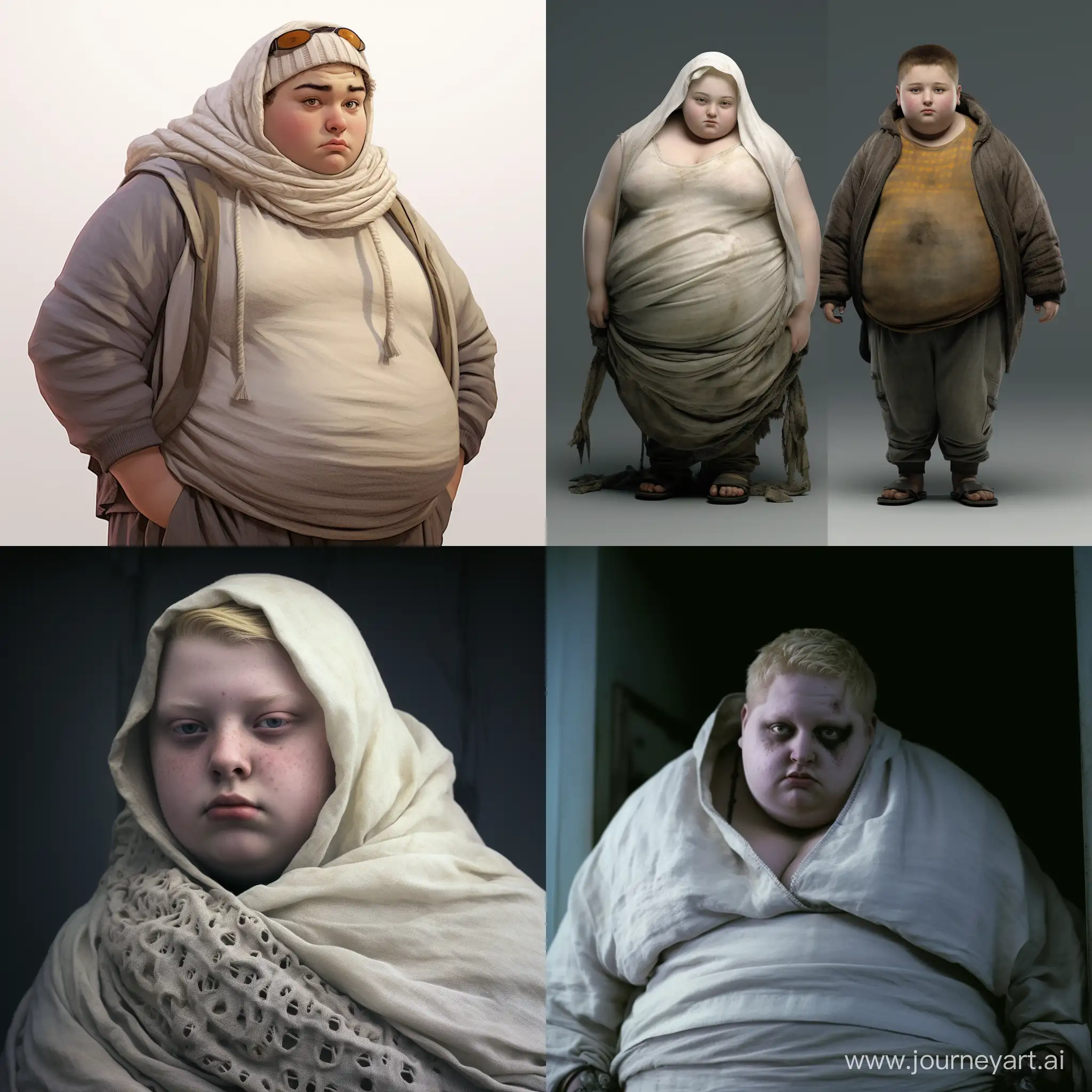  A white skin boy called fouladi that has overweight with a gray hoodi 