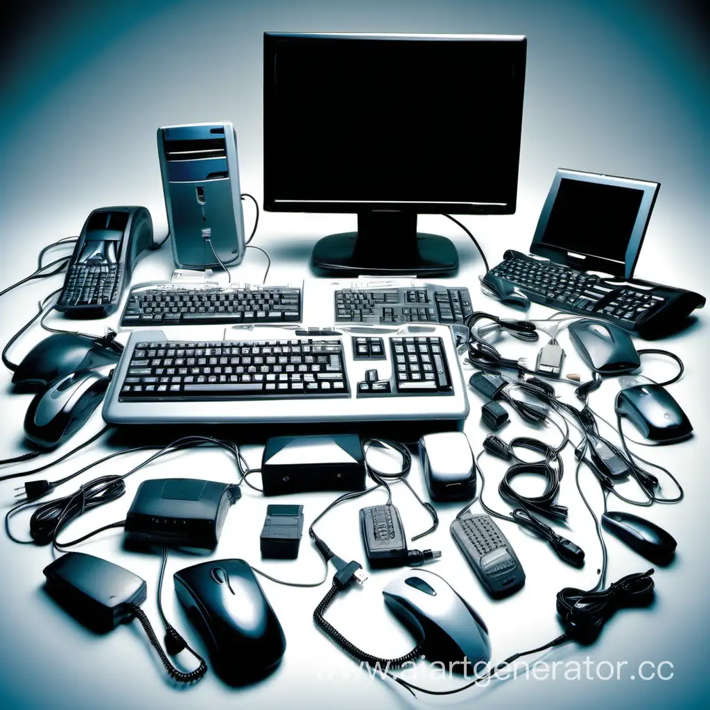 Array-of-15-Computer-Peripheral-Devices-in-Vibrant-Display