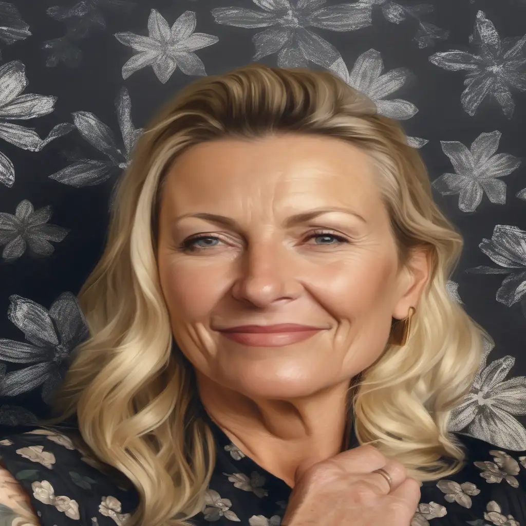 photorealistic portrait of beautiful blonde middle-aged woman