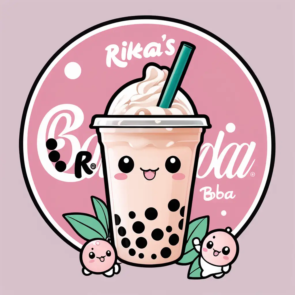 Adorable Cartoon Bubble Tea Logo Rikas Boba