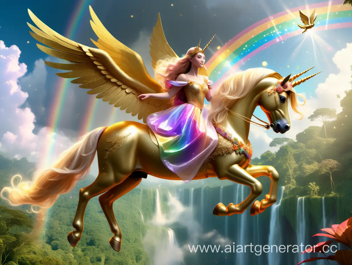 Princess-Riding-Winged-Unicorn-through-Rainbow-Jungle-Landscape