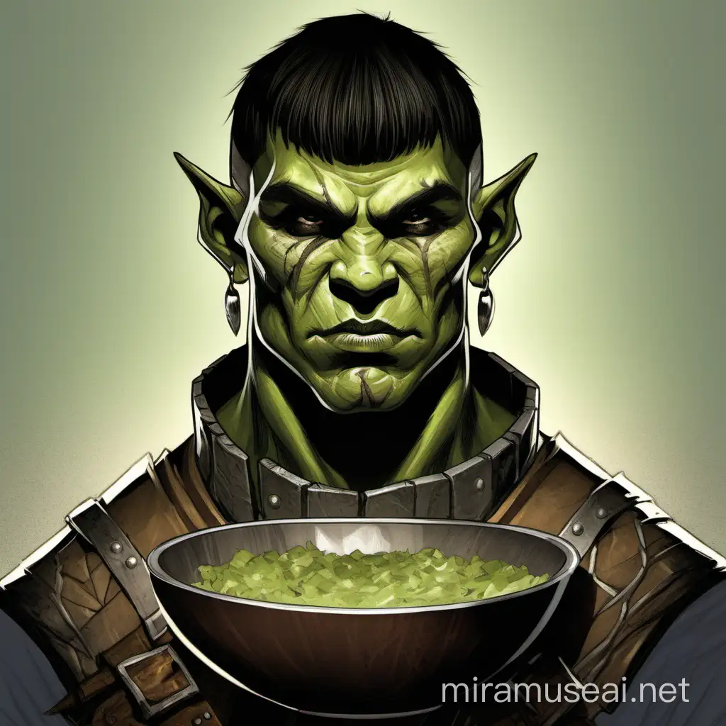 half orc with a bowl cut 
