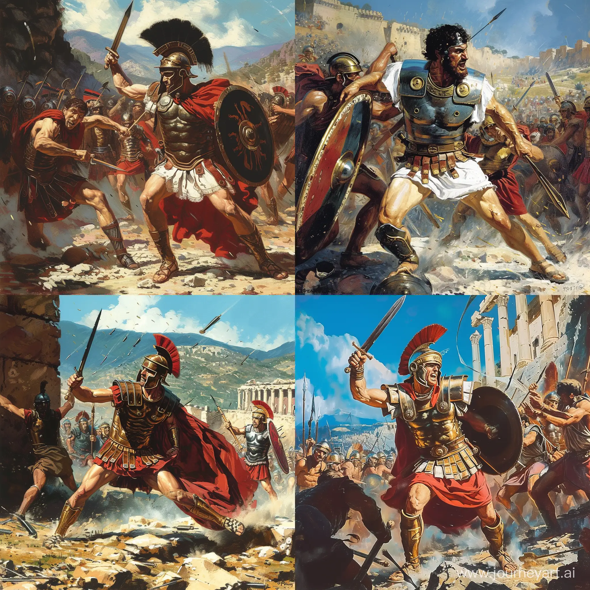 Epic-Clash-Roman-Warrior-Faces-Macedonian-Foe-in-Intense-Battle