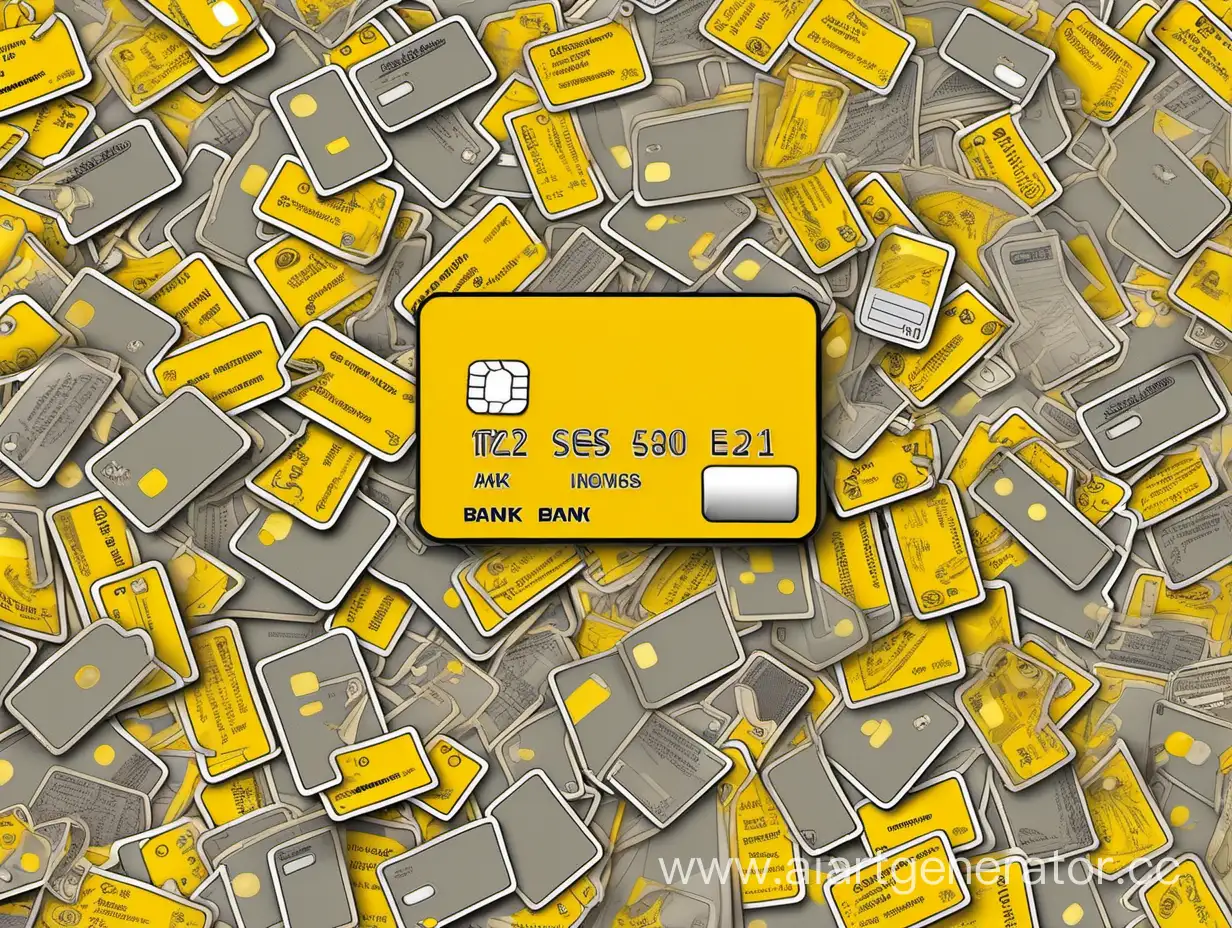 Фоновое изоброжение серая заливка и множество иконок в форме банковских карт жёлтого цвета разбросаны по всей площади изображения