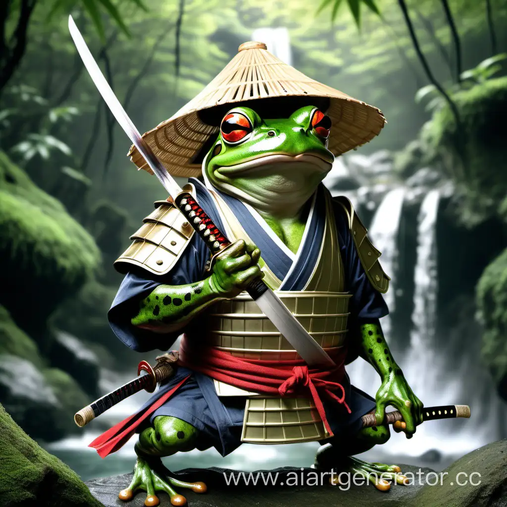 Samurai-Frog-in-Traditional-Japanese-Armor-Amidst-Jungle-and-Waterfall