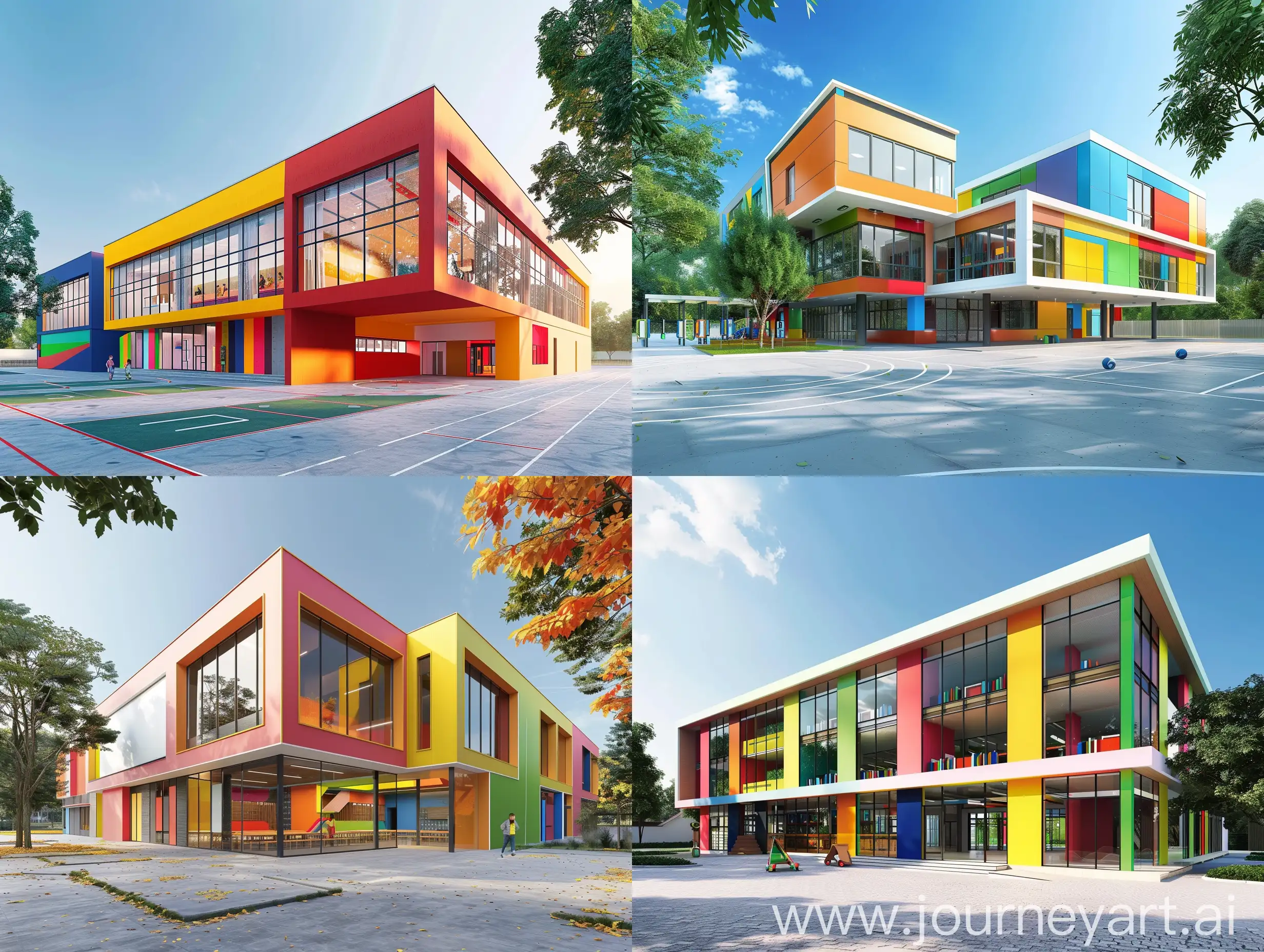 Vibrant-Modern-School-Sports-Hall-with-1Story-Extension-Exterior-Rendering