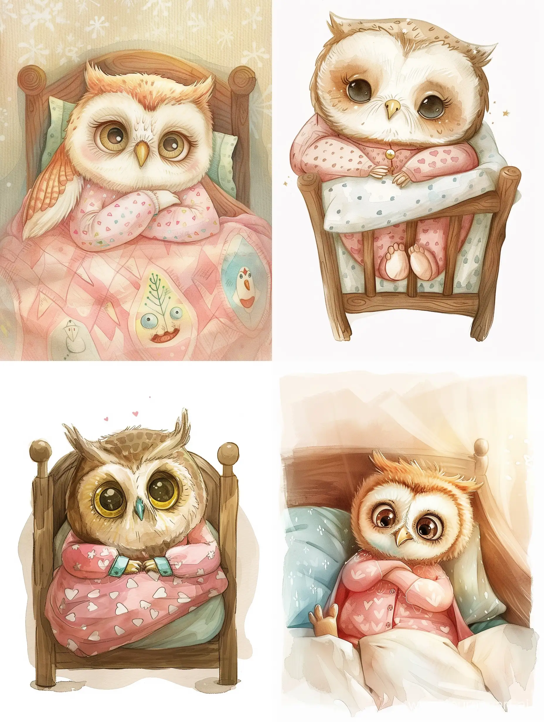 Adorable-Little-Owl-Drawing-in-Bed-in-Cute-Pink-Pajamas
