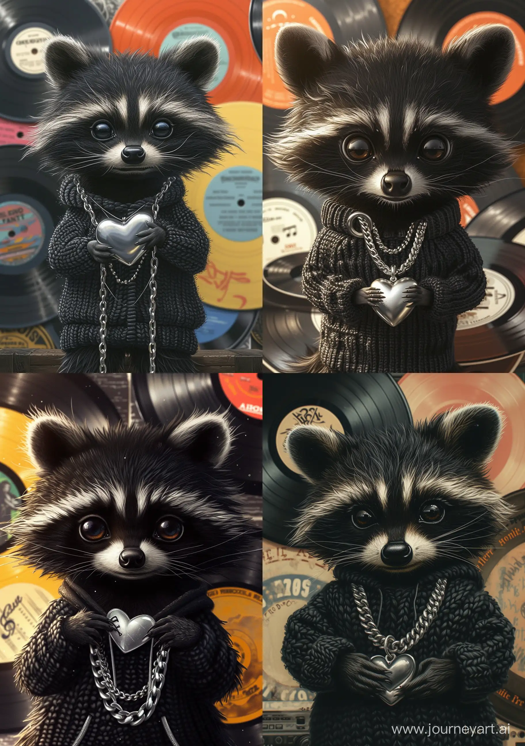 Charming-Black-Raccoon-with-Silver-Heart-Necklace-in-a-Sunny-Melody