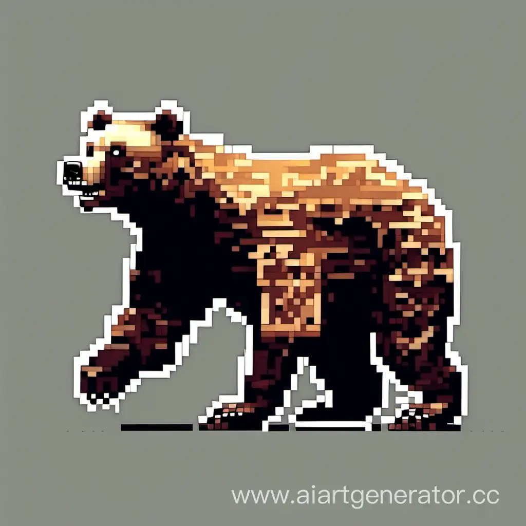реалистичный пиксельный  медведь стоящий на 4 лапах рычит