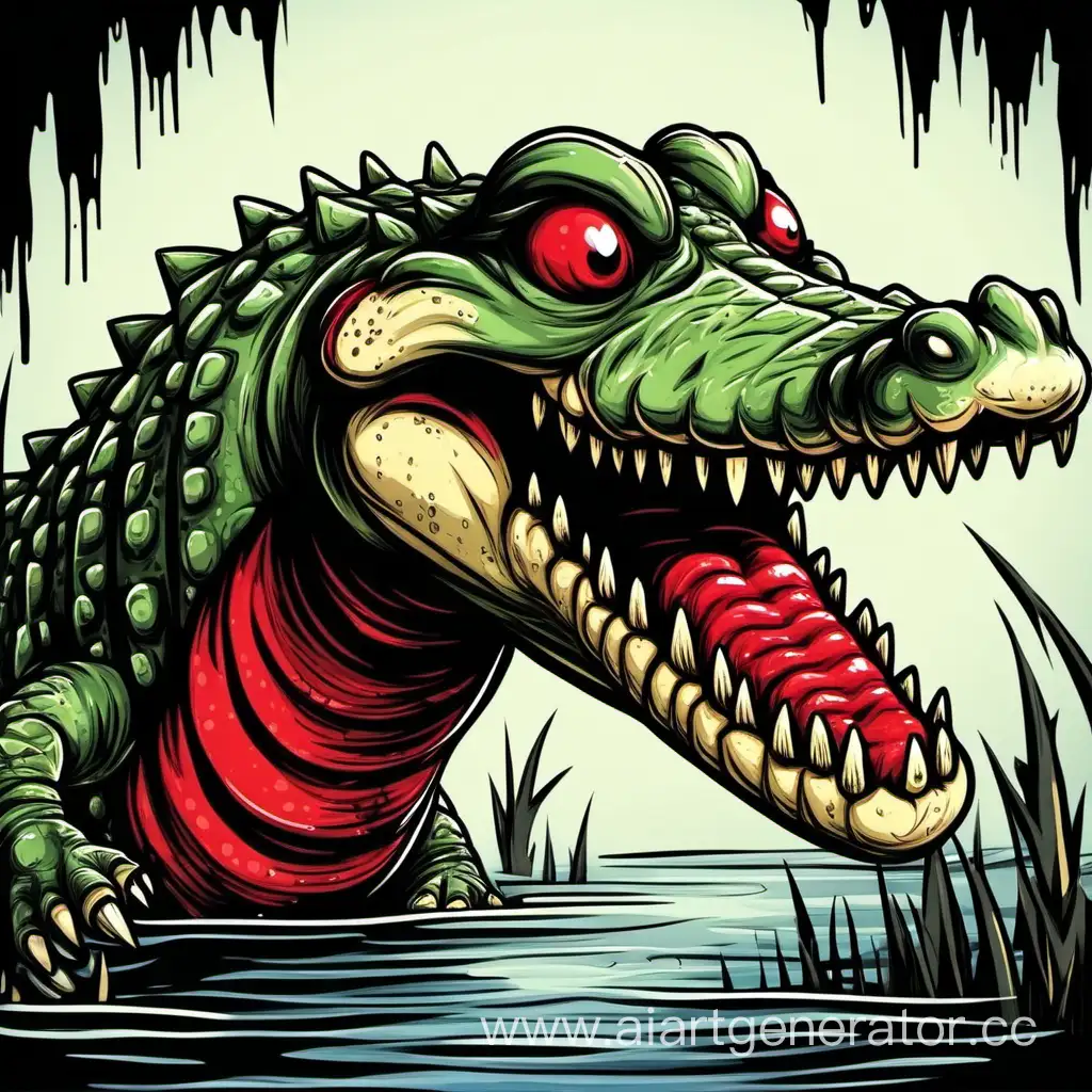 страшный крокодил с большими красными глазами