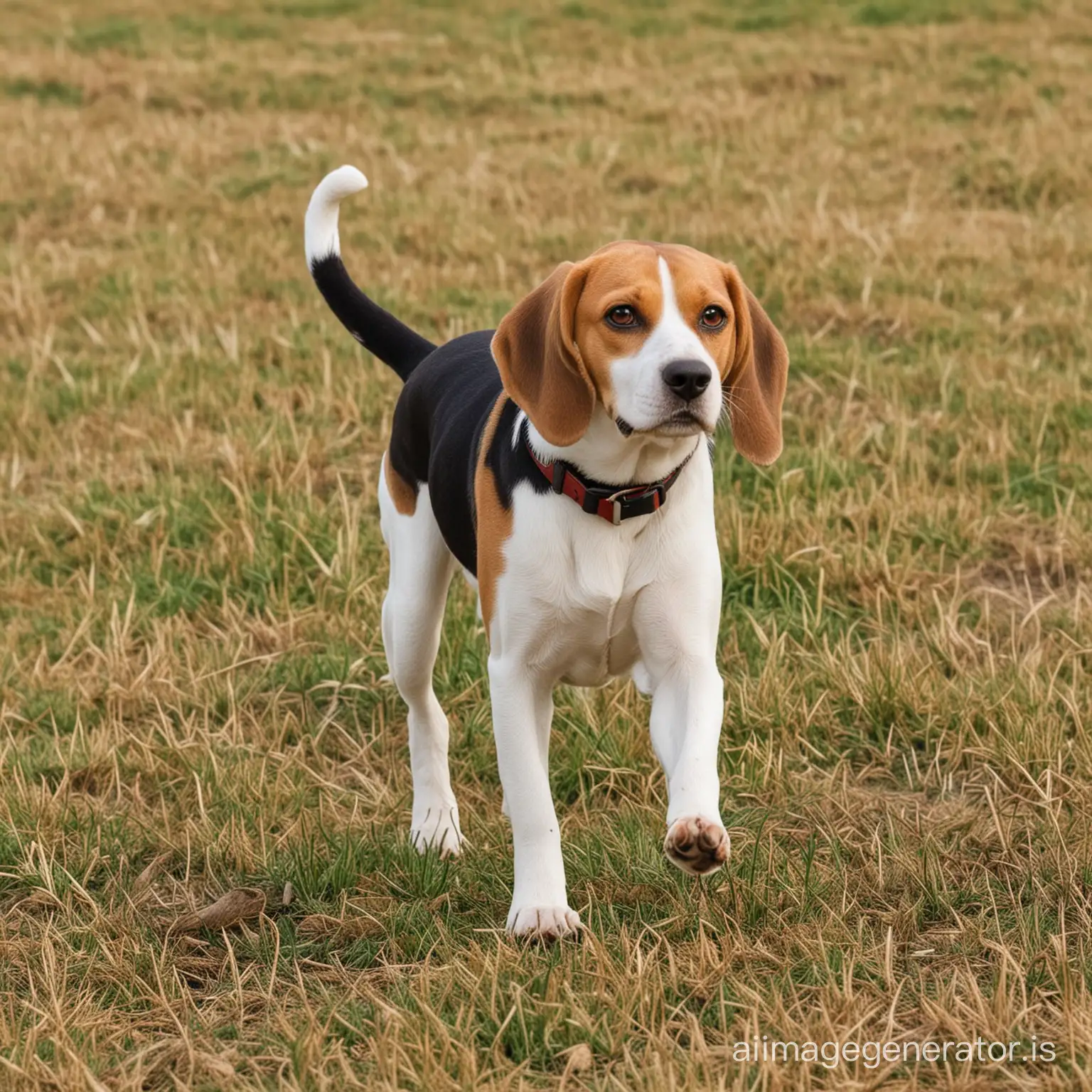 Beagle walking in the field
