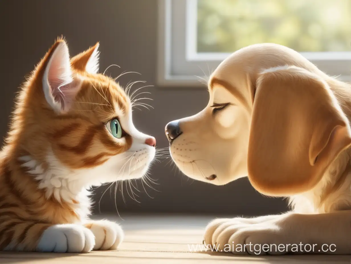 кошка и собака целуются
