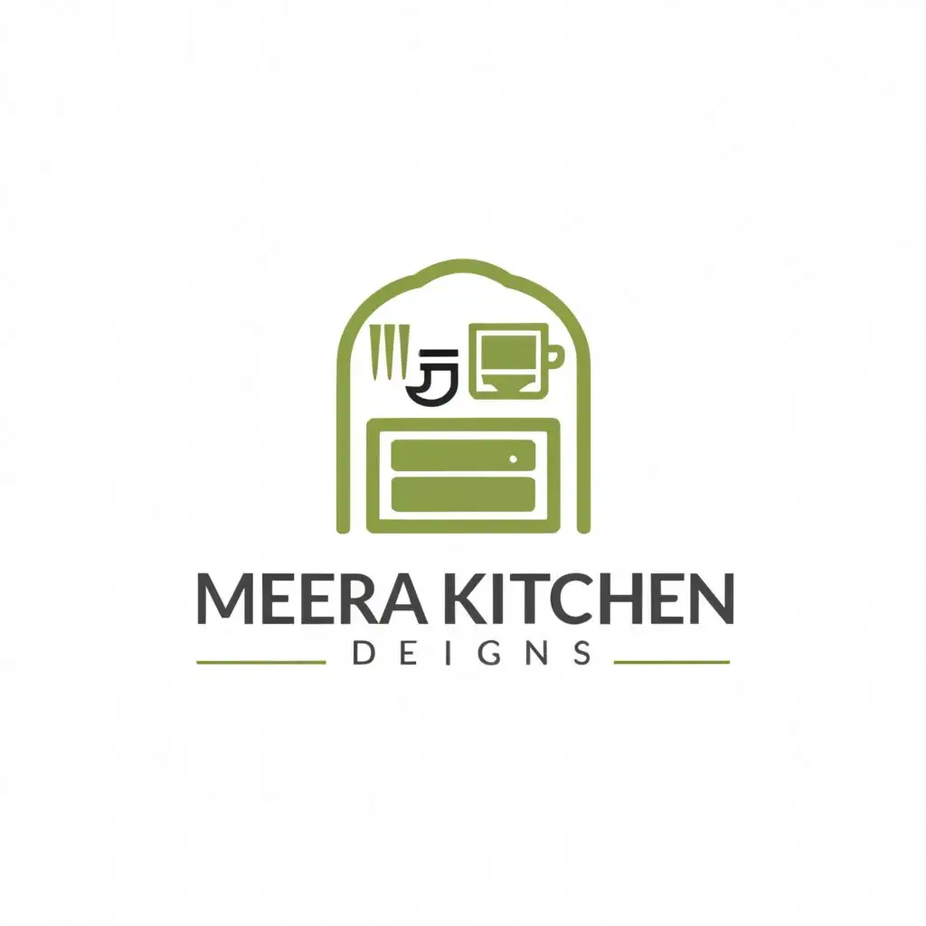 a logo design,with the text "Meera kitchen designs", main symbol:AN KITCHEN FURNITURE,Minimalistic,clear background