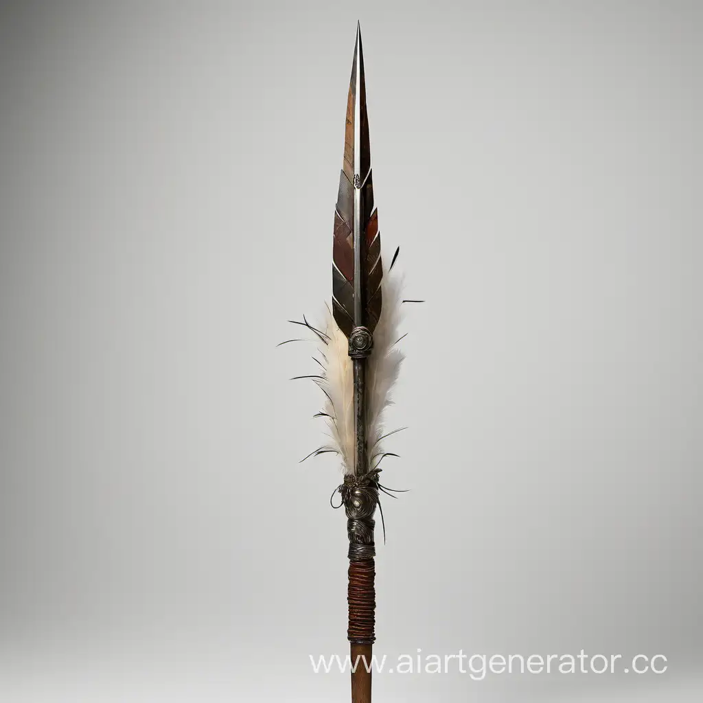 Primitive-Wooden-Spear-with-Bird-Feathers-and-Steel-Tip