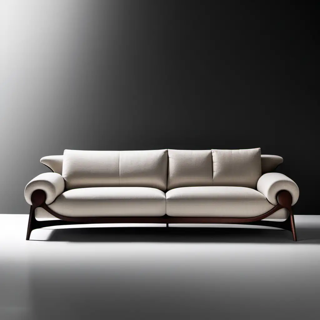 Contemporary Italian Minimalism Creative PShaped Arm 3Seat Sofa with Small Wooden Detail