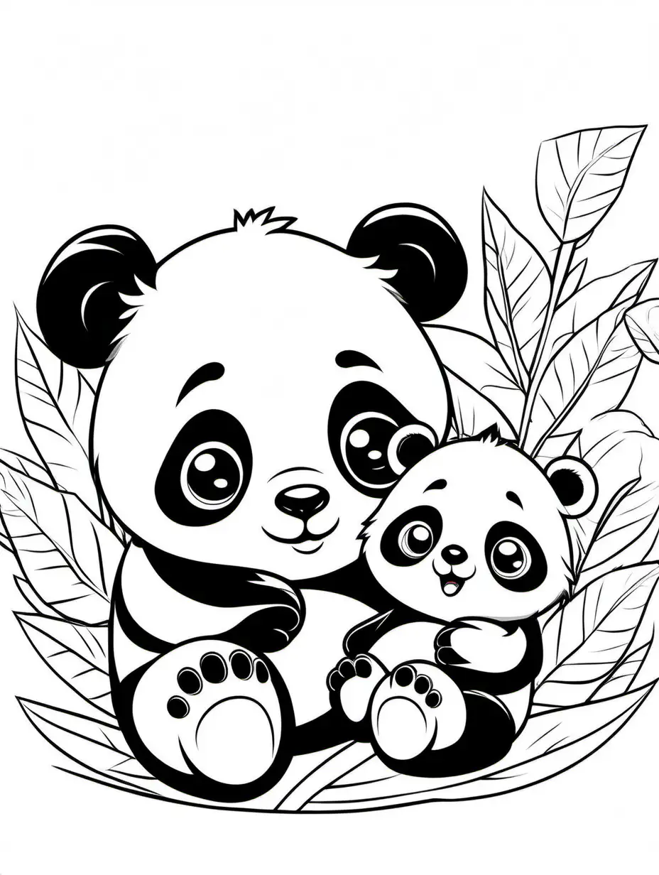 Adorable-Panda-Cub-and-Baby-Coloring-Page-for-Kids-Easy-Black-and-White-Line-Art