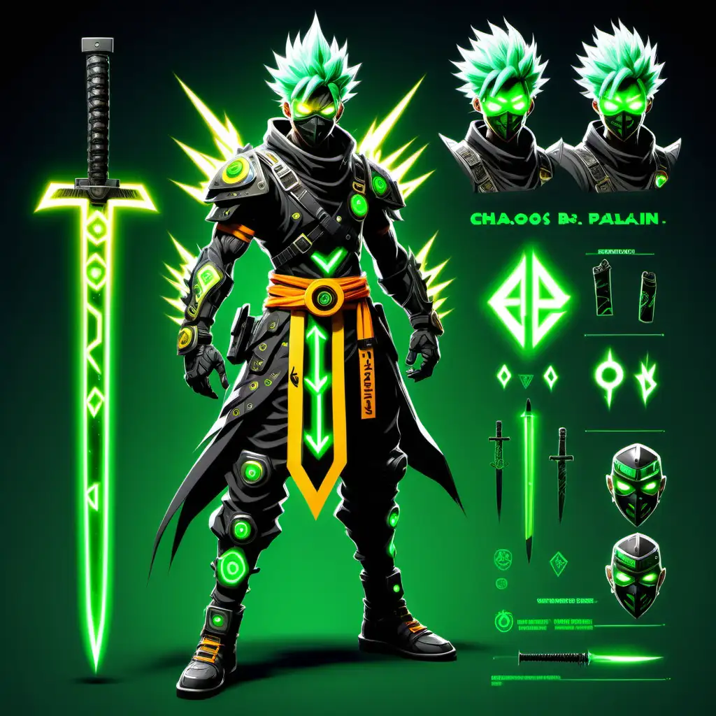 Magical Paladin Warrior with Cyberpunk Runes and Glowing Sword