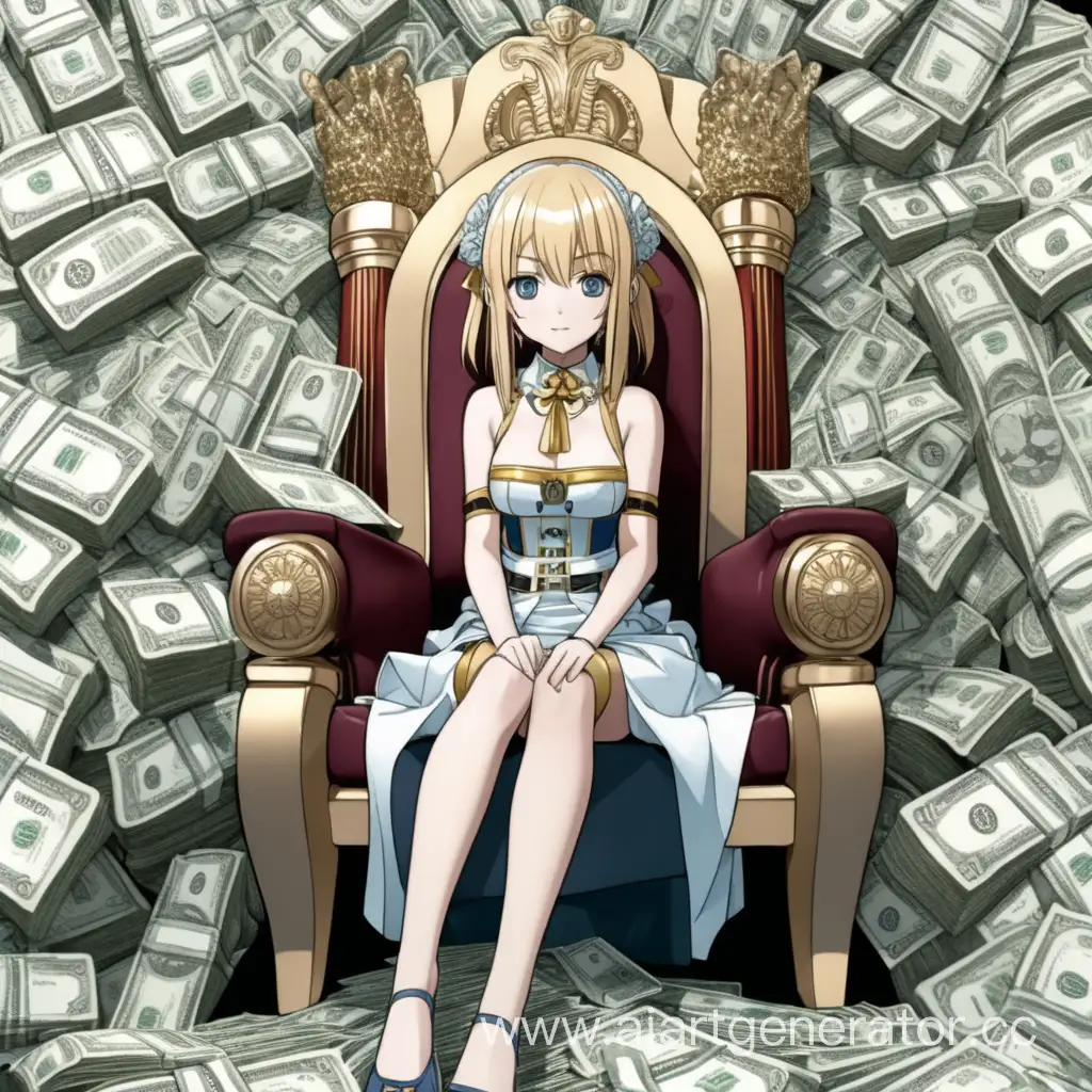 Аниме девочка на троне из денег