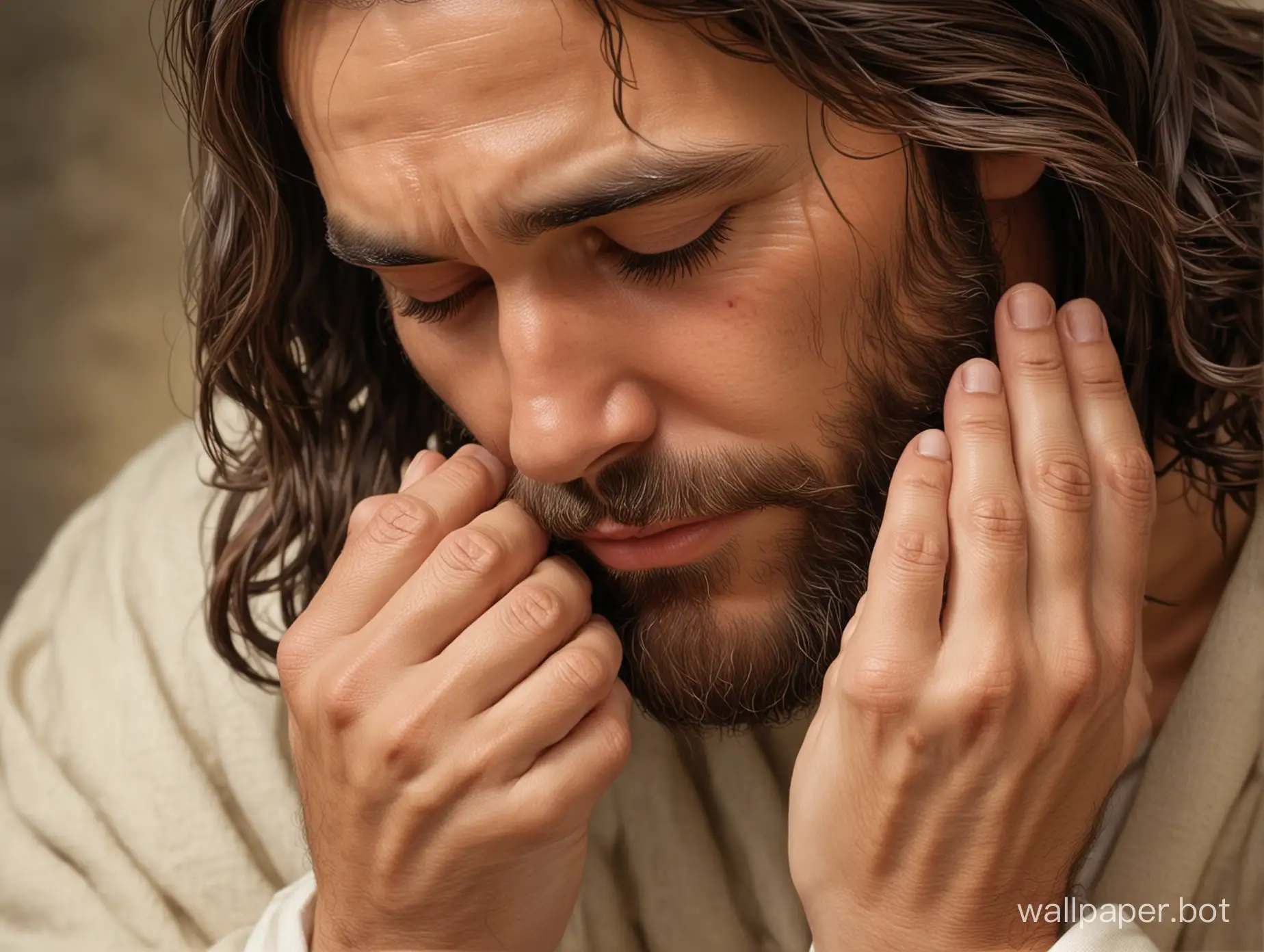 Jesus in prayer, detailed features