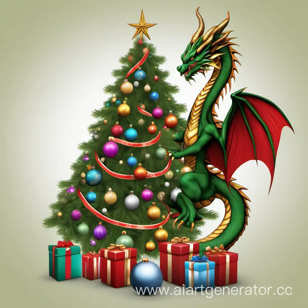 Majestic-Eastern-Dragon-Amidst-Festive-Christmas-Tree
