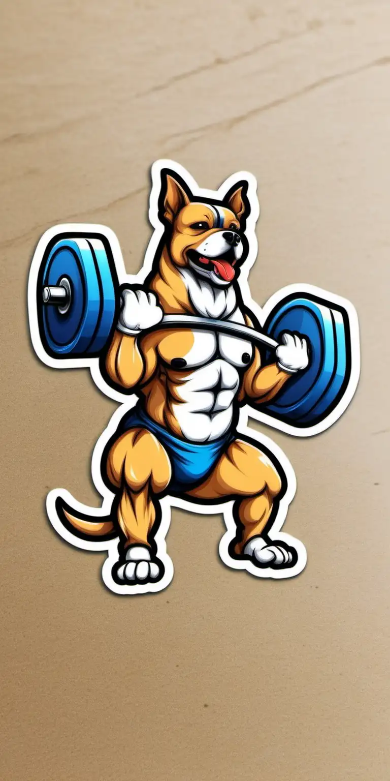Muscular Dog Lifting Weights Sticker for Gym Enthusiasts