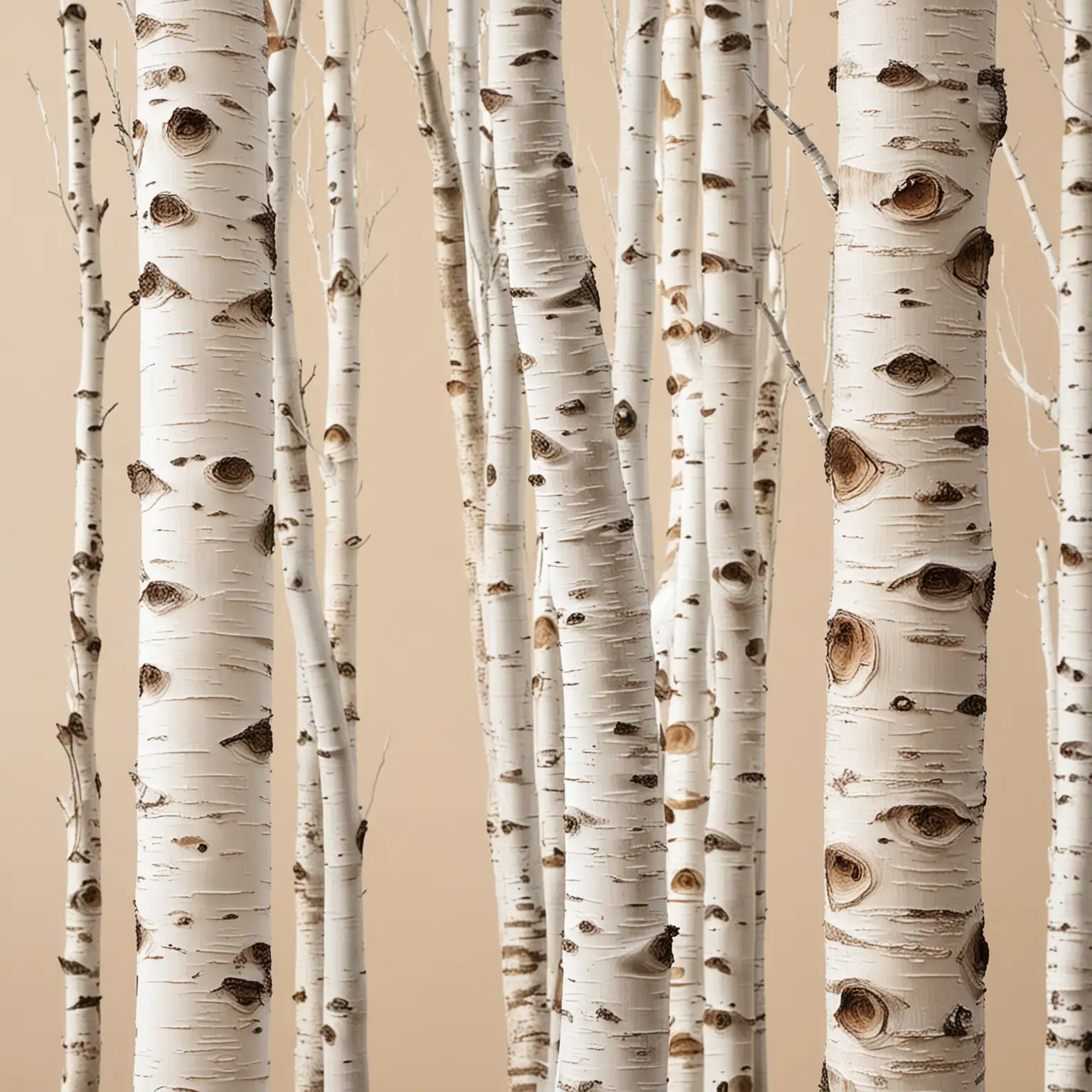 pale abstract soft colors line of Birch tree trunks close up with beige background..
