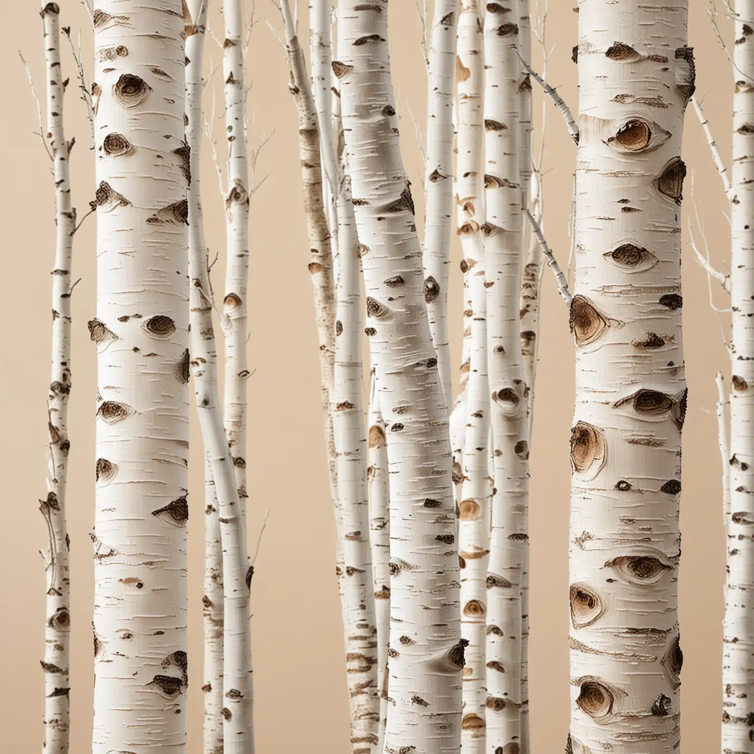 CloseUp of Birch Tree Trunks on a Serene Beige Landscape