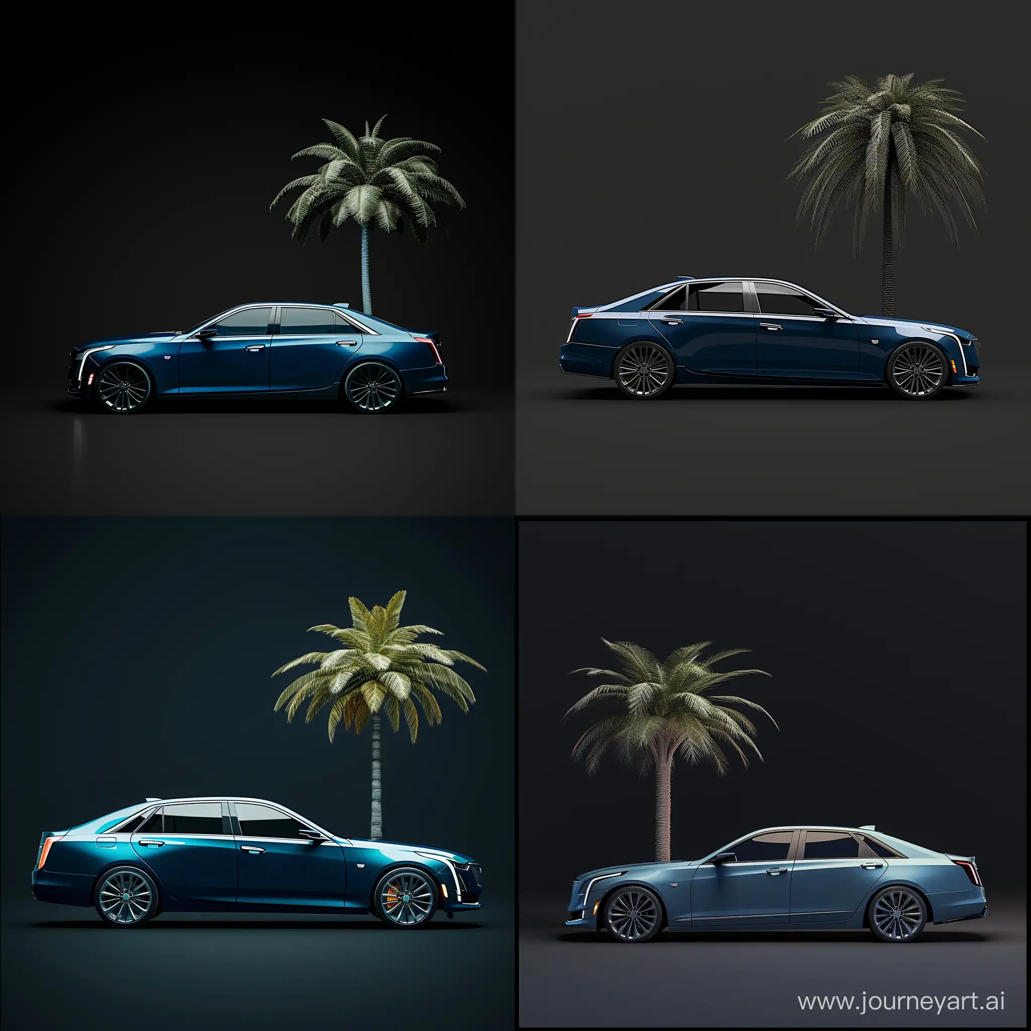 3D-Minimalist-Cadillac-CT5-Model-with-Blue-Body-Color-and-Palm-Tree-Background