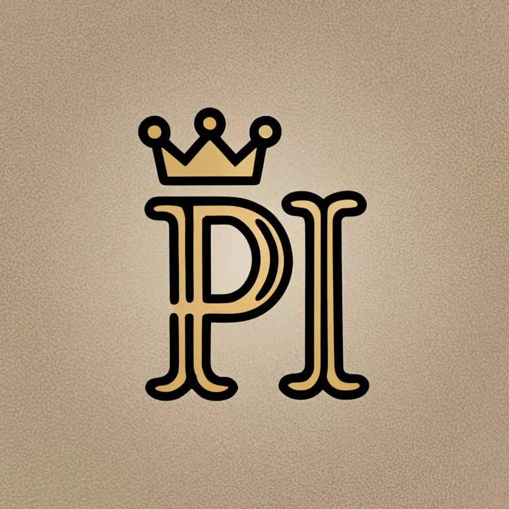 logo, P as a king & I as a Queen with crown, with the text "PI text", typography